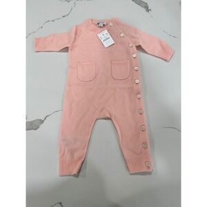 J.Crew Baby Cashmere Knit Romper Button Up Jumpsuit Pink 6-12 Months
